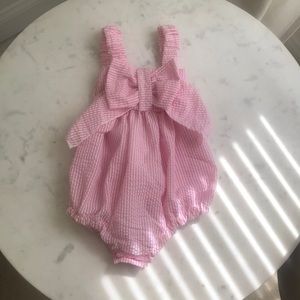 Baby one piece pink and white pinstripe